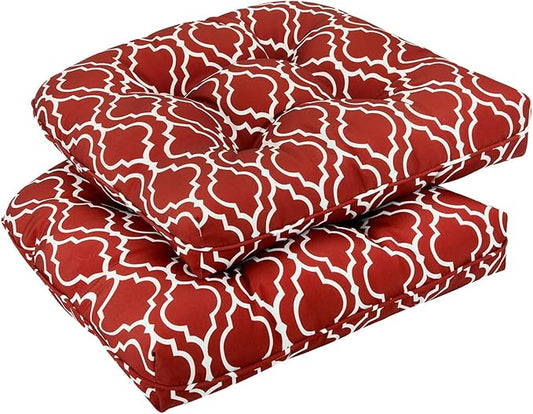 downluxe Outdoor Chair Cushions Set of 2 for Patio Furniture, Waterproof Tufted Overstuffed Patio Furniture Cushions, Thick Outdoor Seat Cushion, 19" X 19" X 5", Red Gourd