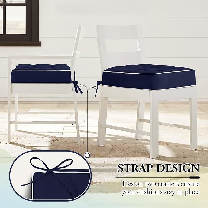Wellsin Outdoor Chair Cushions Set of 2, Patio Cushions for Outdoor Furniture, Tufted Waterproof Outdoor Chair Pads, 17 x 17 Inch, Navy