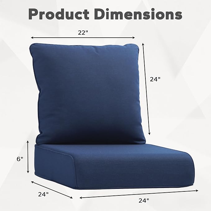 Joyside Outdoor Chair Cushions Set, 24x24 Inch Patio Furniture Cushions, 6’’ Thick, Water Resistant & Fade Resistant, Outdoor Replacement Cushions for Seat and Sofa
