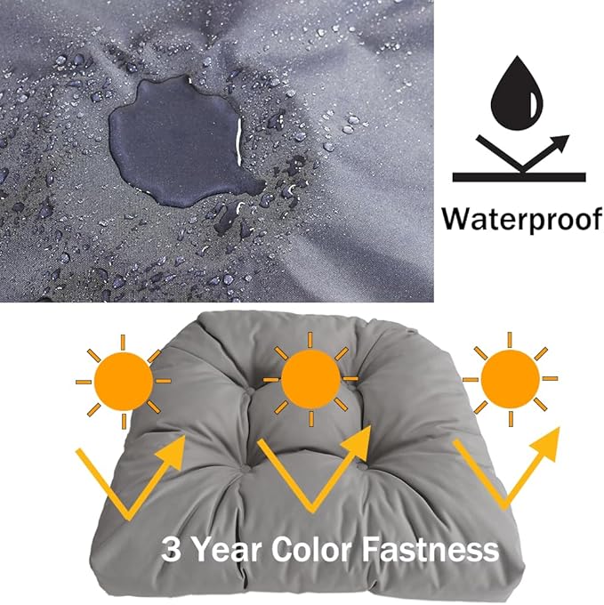 amberr Outdoor Chair Cushions Set of 2, Waterproof Outdoor Seat Cushions for Patio Furniture,Wicker Chair Cushions with Adjustable Straps (Light Grey, 19" x 19"x 5"（2 Pack)