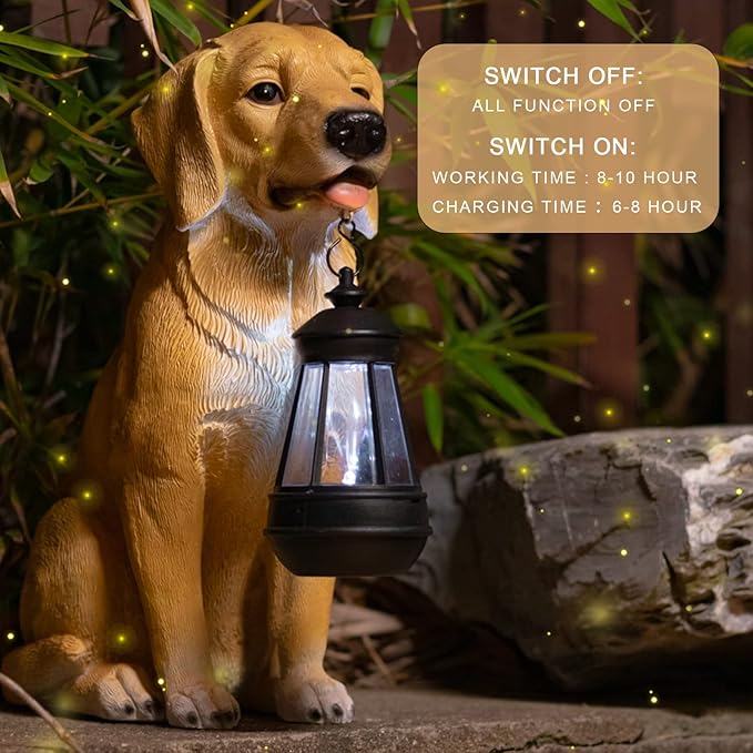 Garden Dog Statues Outdoor Decor, Solar Lights Outdoor Statue Outdoor Decorations Solar Dog Ornaments for Patio, Lawn, Yard Art Decoration, Housewarming Garden Gift