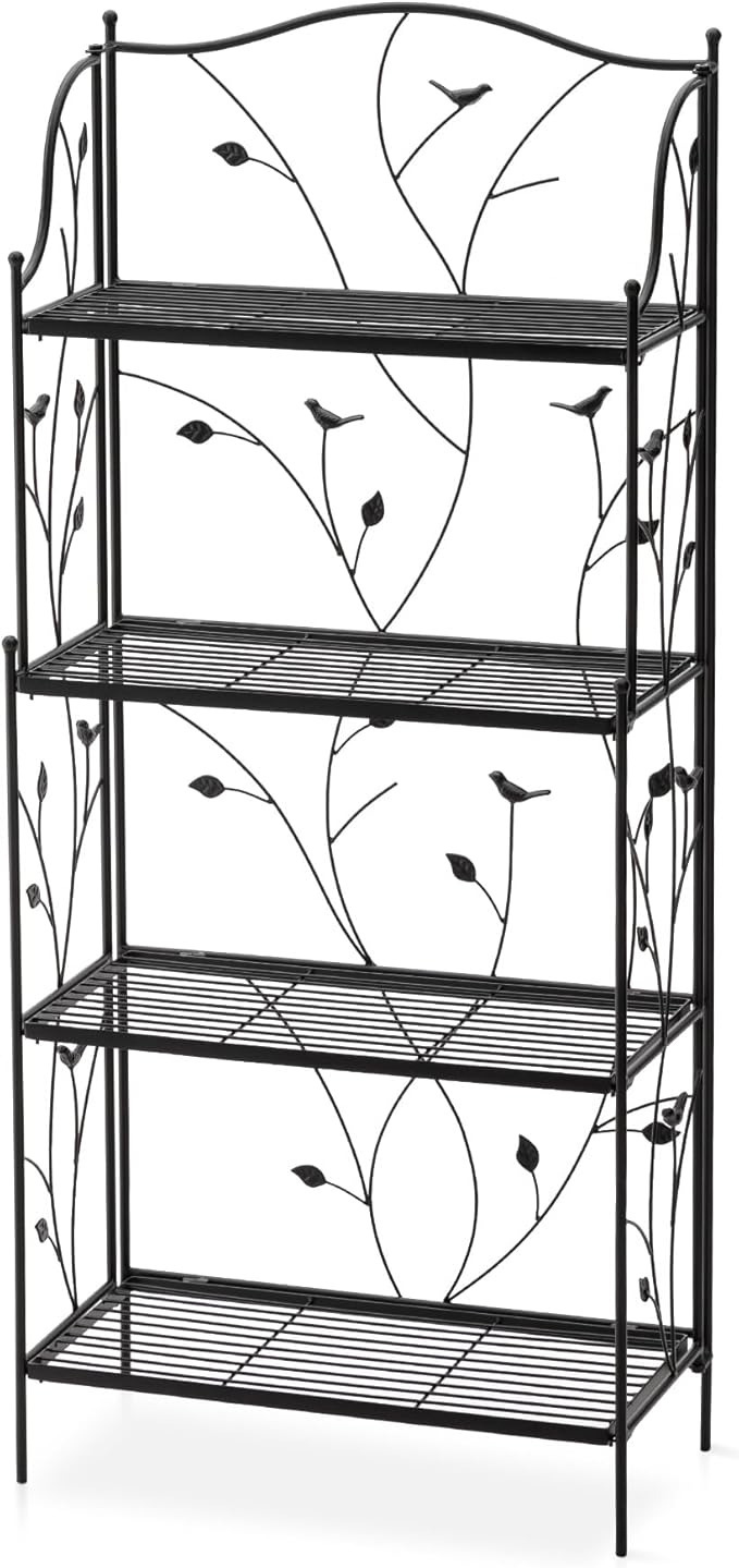Glitzhome 52" H Plant Stand Metal Rack 4 Tier Flower Pot Organizer Multiple Holder Shelf for Indoor Outdoor Garden, Black