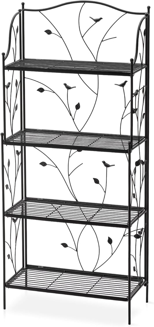 Glitzhome 52" H Plant Stand Metal Rack 4 Tier Flower Pot Organizer Multiple Holder Shelf for Indoor Outdoor Garden, Black