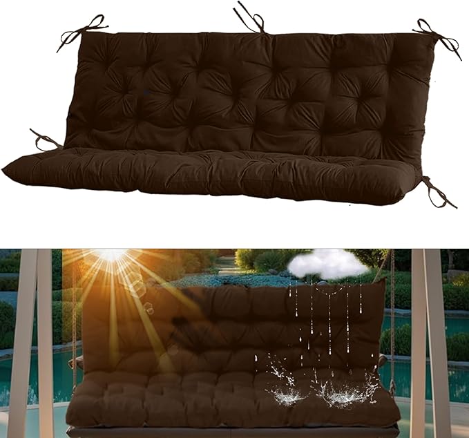 2-3 Seat Swing Replacement Cushion, Outdoor Bench Cushions with Backrest Thicken 4", Patio Furniture Garden Porch Loveseat Glider Pad Anti-Fading Waterproof (Brown, 40x40in)