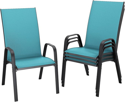 JEAREY Patio Dining Chairs Set of 4, Outdoor Stackable Dining Furniture Set, All Weather Dining Set for Lawn, Garden, Backyard, Poolside, Peacock Blue