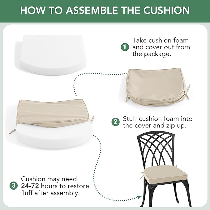 Outdoor Chair Cushions Set of 2: Waterproof & Fade Resistant Patio Furniture Cushions - 19 x 19 x 2 Inch Non Slip Round Corner Seat Cushion Pads with Removable Cover for Garden Yard Lawn, Cream