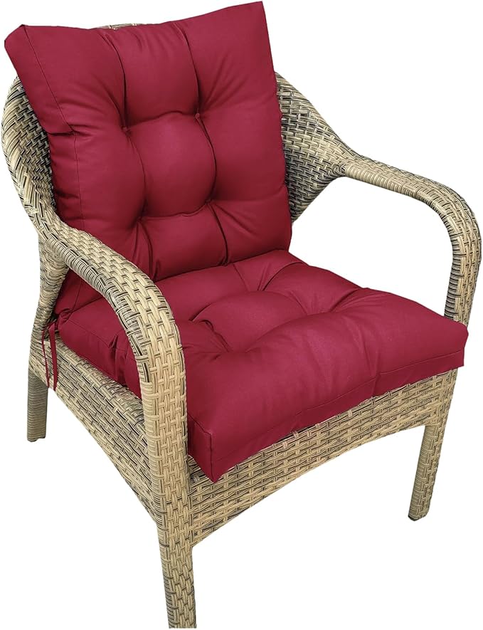 Outdoor Chair Cushions Waterproof Burgundy High Back Patio Chair Cushion with Ties Non Slip Indoor Dining Chair Pad Set 41.7"*20.8"*3.5"