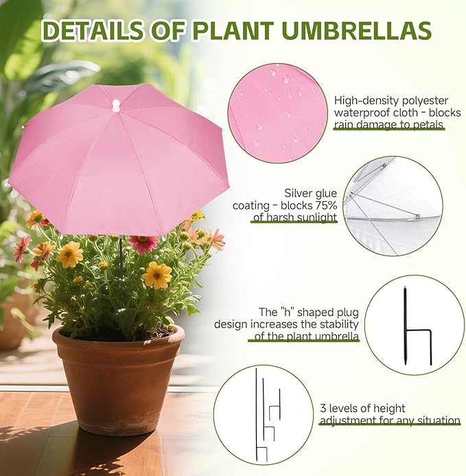 2 Pack Plant Umbrellas for Outdoor Plants with One Storage Bag, 23.6" Sun Shade Cover for Gardens/Patio/Succulents, Blocks 70% Sunlight, Prevents Leaf Burn & Overheating