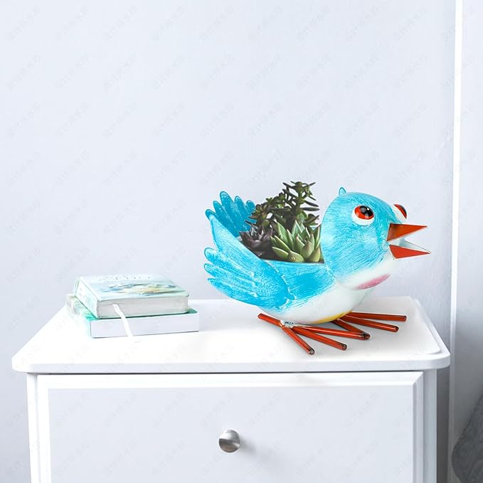 Metal Cute Bird Planter,Fun Garden Flower Succulent Pot Indoor Outdoor Decor .Unique Animal Planter Flower Pots Gift Ideas for Mother and Teacher