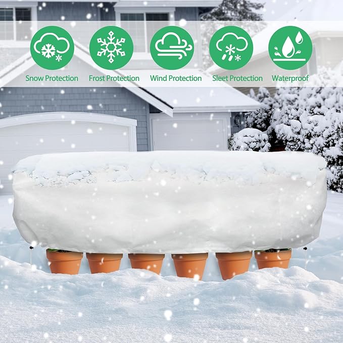 Plant Covers Freeze Protection, 2 Pack 8.1 x 4 x 1.6 ft Rectangular Raised Garden Bed Cover with Drawstring, 2.47oz/yd² Large Garden Box Frost Blankets Reusable Frost Cloth for Winter Outdoor Plants