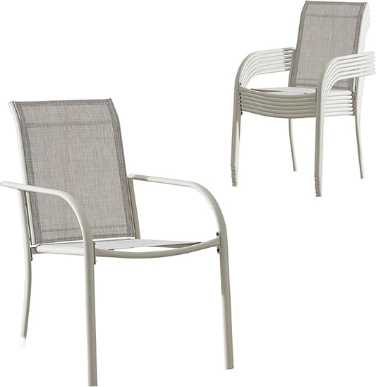 Outdoor Patio Dining Chairs Set of 6, Lightweight Stackable Patio Chairs with Curved Armrests & Wide Seat, Heavy Duty 300 lbs Capacity, Garden Chairs for Backyard, Deck, Poolside, Grey