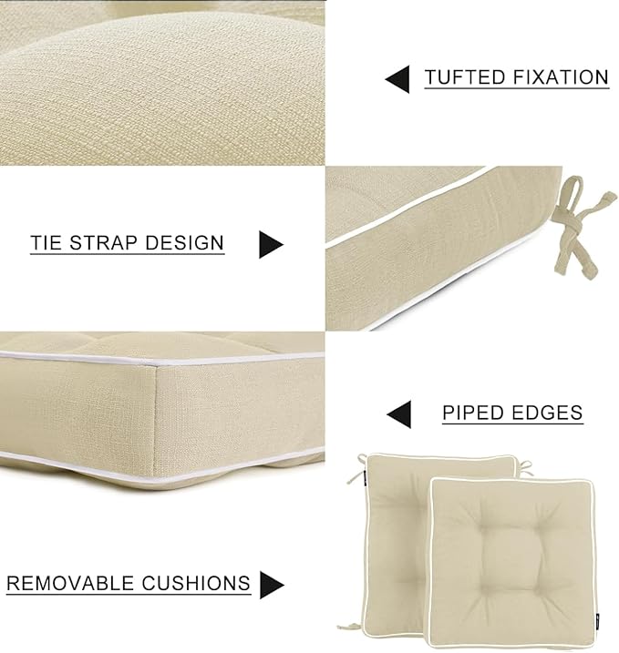 Favoyard Rocking Chair Cushion Set, Indoor & Outdoor Rocker Cushions, Water Resistant Seat Cushion Set for Patio Furniture 3-Year Color Fastness Chair Pads with Ties, Beige
