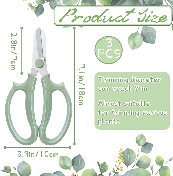 3 Pcs Green Garden Flower Scissors Shears,Premium Stainless Steel Floral Shears,Floral Scissors Pruning Shears for Flower Arrangement,Fruit Picking Trimming