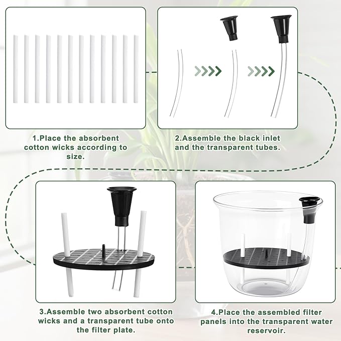 6 Pcs Clear Self Watering Pots for Indoor Outdoor Plants Flowers, 4 Inch Self Watering Planters with Reservoir, Drainage Hole and Absorbent Cotton Rope