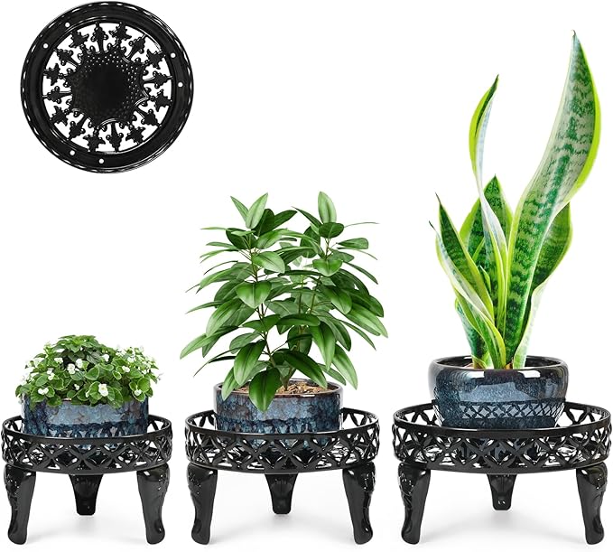 3 Pack Metal Plant Stands Indoor Outdoor,Heavy Duty Iron Flower Pot Stand for Multiple Plants,Rustproof Low Round Plant Holder for Garden,Patio,Home