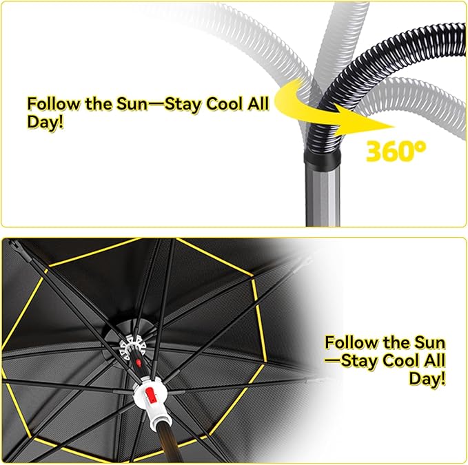 Exclusive Black Coating Outdoor Patio Umbrella, 6.5FT/7.2FT Adjustable Tilt Sun Shade Beach Table Umbrella, Heavy-Duty Nylon Canopy & Carry Bag, UV Protection Yard Umbrella for Fiushing Pool Garden