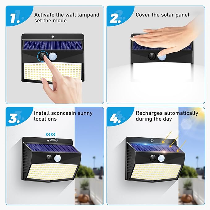 Solar Outdoor Lights, 12 Packs Solar Motion Sensor Security Lights with 3 Lighting Modes Solar Wall Lights Waterproof Solar Powered Lights for Garden Fence Yard