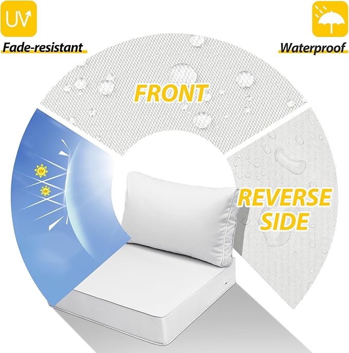 AAAAAcessories Outdoor Seat Cushions for Chairs, Fade-Resistant, Waterproof Patio Furniture Replacement Cushions, 25.5" x 25.5" x 5" + 25.5" x 13.5", Set of 4, Creamy White