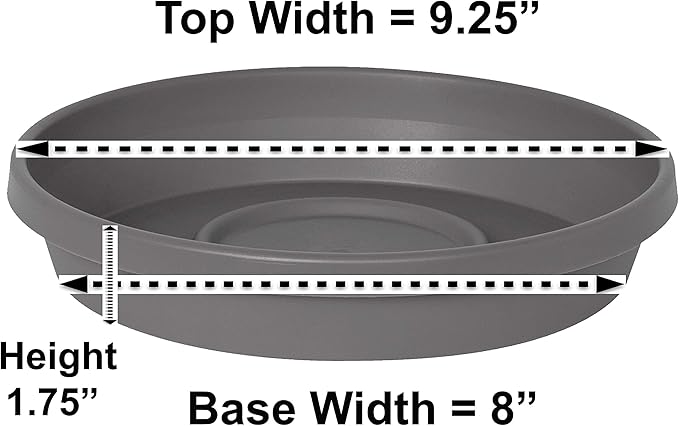 Bloem Terra Resin Saucer Tray: 8" Bottom Width - Charcoal Gray - Matte, Durable, Ribbed Bottom, Indoor and Outdoor, Fits 10" Terra Planters
