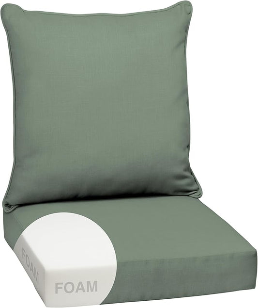 Arden earthFIBER Outdoor Foam Deep Seat Cushion Set, 24 in x 24 in, Weather-Proof, Rain-Proof, Fade Resistant Patio Cushion, Bottom and Back Cushion for Chair, Sofa, and Couch Sage Green Texture