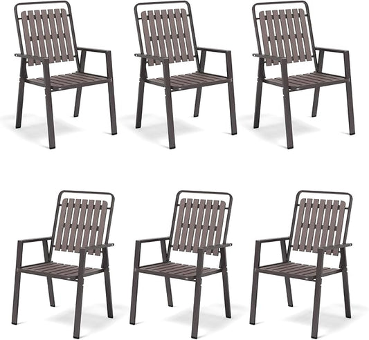 350LBS Outdoor Patio Chairs Set of 6, Patio Dining Chairs with Metal Frame, Heavy-Duty Outdoor Chairs with Armrest for Garden, Poolside, Backyard, Lawn