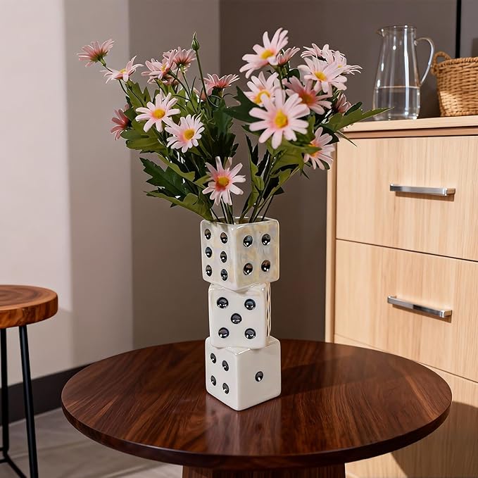 Ceramic Dice Vase - Unique Decor for Dried Flowers, Rose, Pampas Grass - Stunning Design for Any Modern Space for Inspiring Smiles