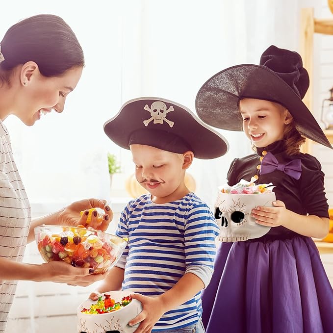 Sliner 2 Pcs Halloween Skeleton Skull Bowl and Cup - Figurine Candy Dish, Candle Holder, Planter Pot for Party Home Bar Decor