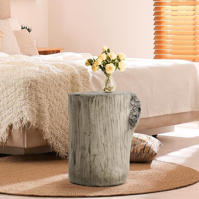 SUNBURY Stump Side Table, Concrete Side Table Coffee Log End Table,Patio Faux Wooden, Light Grey Stool Prop Plant Stand Holder for Garden Household Living Room