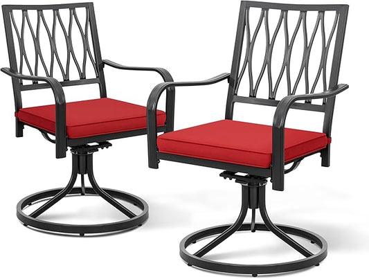 NUU GARDEN Patio Dining Chairs, Swivel Patio Chairs Set of 2 All-Weather Outdoor Rocker Chairs with Red Cushion for Outdoor Garden Lawn Backyard, Black