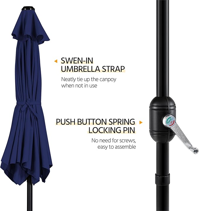 Yaheetech Patio Umbrella, 9FT Outdoor Table Market Umbrella with Push Button Tilt and Crank, Yard Sun Shade with Sturdy Ribs for Garden, Deck, Backyard, Pool, Terrace, Navy Blue