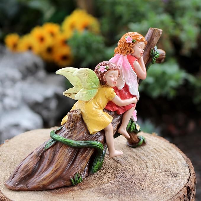 Fairy Garden Figurine, Sleeping on Tree Branch, Miniature Figurine for Plant Pots & Fairy Garden Decor, Resin Outdoor Decor, Unique Gift for Girls