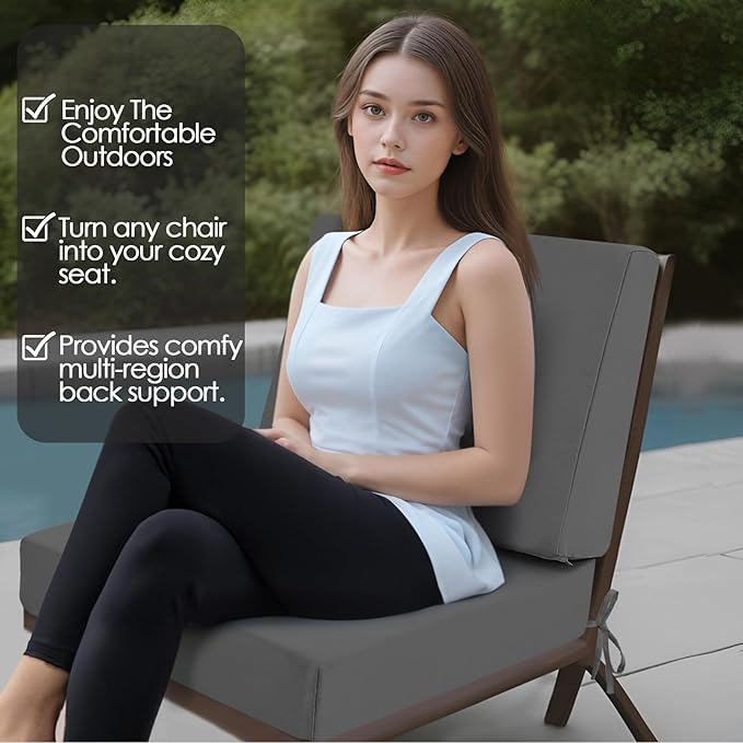 Outdoor Cushions for Patio Furniture, Outdoor Seat and Back Cushion, Waterproof Hampton Bay Deep Seat Replacement Couch Cushions for Garden Lawn, 24x24 Grey