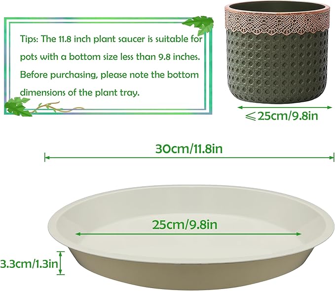 12 Pack 12 Inch Round Plant Saucers for Less 10 Inch Pot Indoors Outdoors Plant Trays for Pots Planter Saucer Plastic Drip Tray Planter Water Tray (White, 11.8"(6pcs))