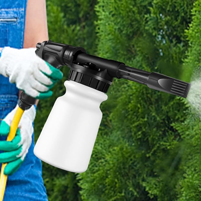 Garden Foam Sprayer - 1L Pressurized Cannon, Handheld Soap Foam, Garden Hose Washer Attachment | Automobile Care Detailing, Car Cleaning Accessory, Use for Vehicle Exterior Cleaning Maintenance