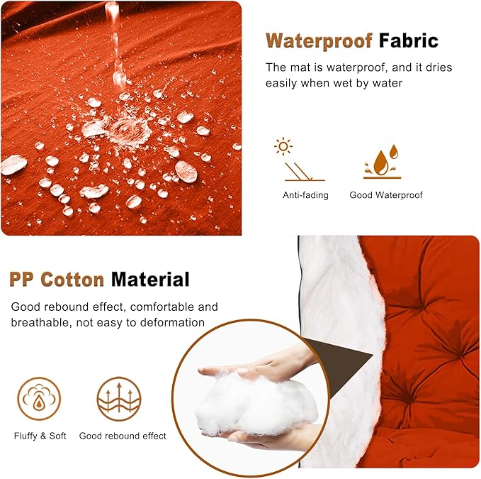 2-3 Seat Swing Replacement Cushion, Outdoor Bench Cushions with Backrest Thicken 4", Patio Furniture Garden Porch Loveseat Glider Pad Anti-Fading Waterproof (Orange, 40x40in)