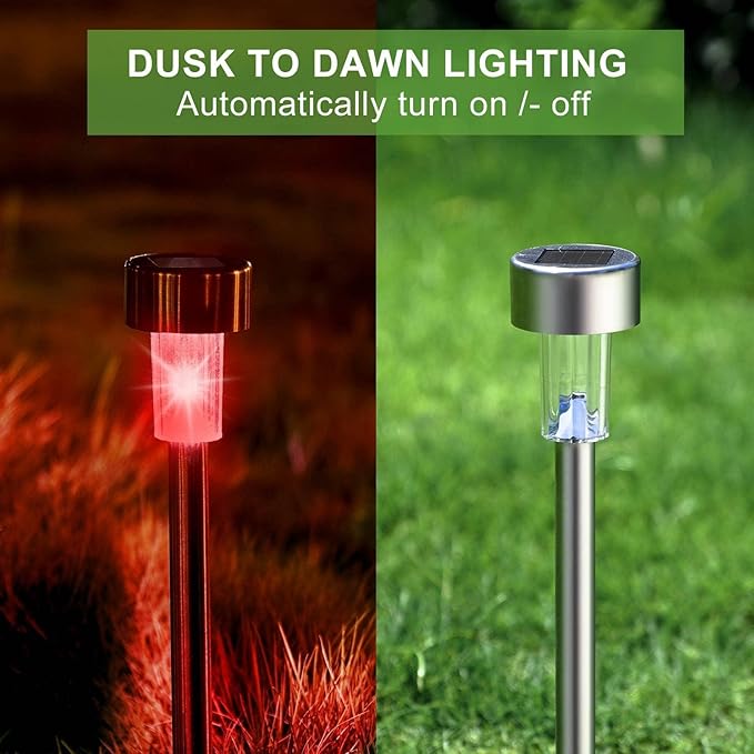 Solar Lights Outdoor Waterproof, Stainless Steel LED Landscape Lighting, Solar Garden Lights, Outdoor Valentines Day Decorations for Yard, Pathway, Walkway, Patio, Lawn - 12 Pack ( Multicolor )