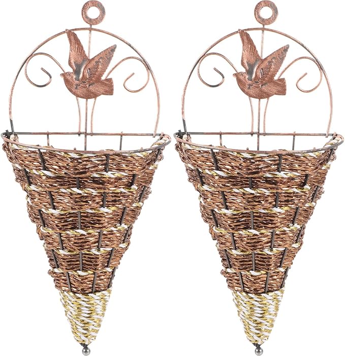 YARNOW Wall Hanging Flower Pot Rattan Planter Basket 12.40X5.51X2.75In Triangular Cone Shape Indoor Outdoor Garden Space-Saving Wall Mounted Planter