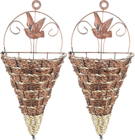 YARNOW Wall Hanging Flower Pot Rattan Planter Basket 12.40X5.51X2.75In Triangular Cone Shape Indoor Outdoor Garden Space-Saving Wall Mounted Planter