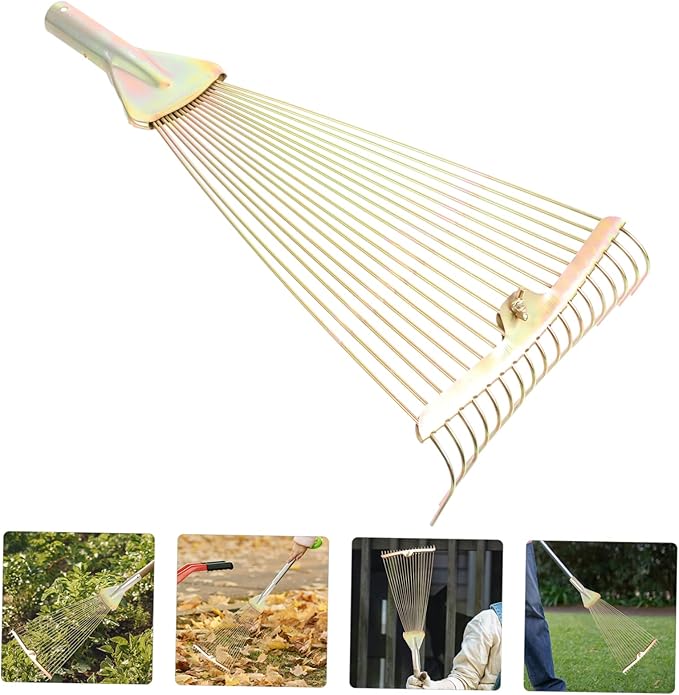 Mikikit Foldable High-Carbon Rake Garden Cleaning Tool for Lawn Care and Maintenance Efficient Metal Rake for Leaves and Debris Gardening Accessory