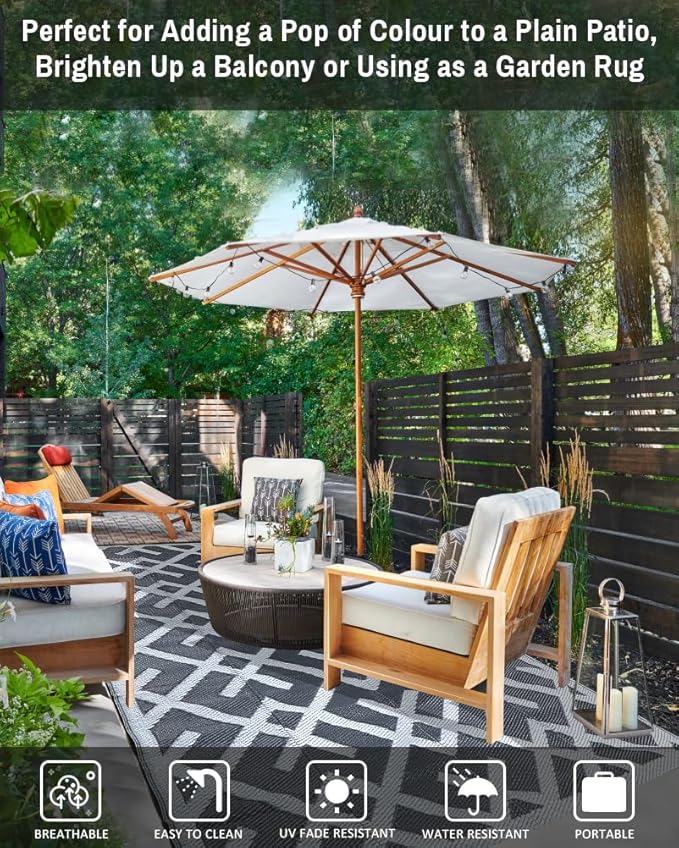 LILIOFFIC Outdoor Rug for Patio Clearance, 5'x8' Waterproof Plastic Patio Mat, Reversible Camping Rugs, Rv, Porch, Deck, Camper, Balcony, Backyard, Gray