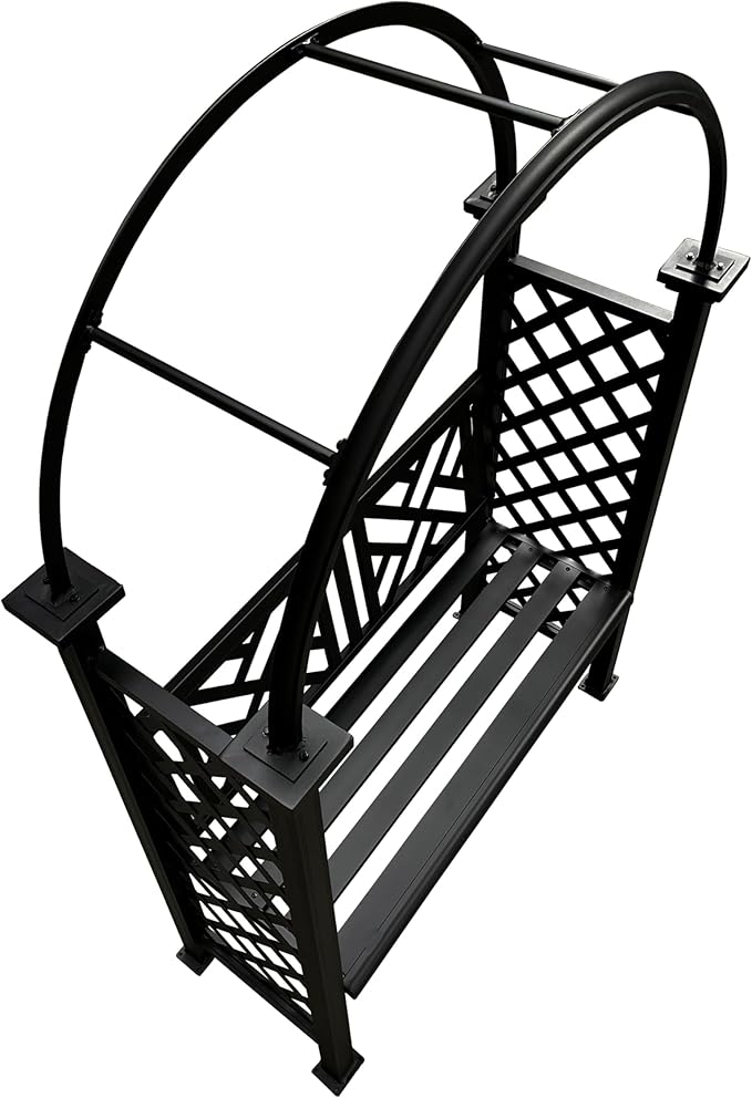 Oakland Living Black Aluminum Garden Arbor Arch with 2-Seater Bench