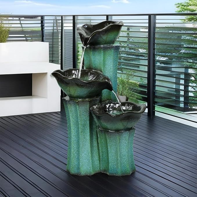 Ferrisland 3 Tiered Outdoor Big Waterfall Fountain Outdoor, 22" H Lotus Leaf Indoor Outdoor Freestanding Relaxing Water Fountain, Garden Backyard Decking Home Decor, Gift Ideas (Lotus)