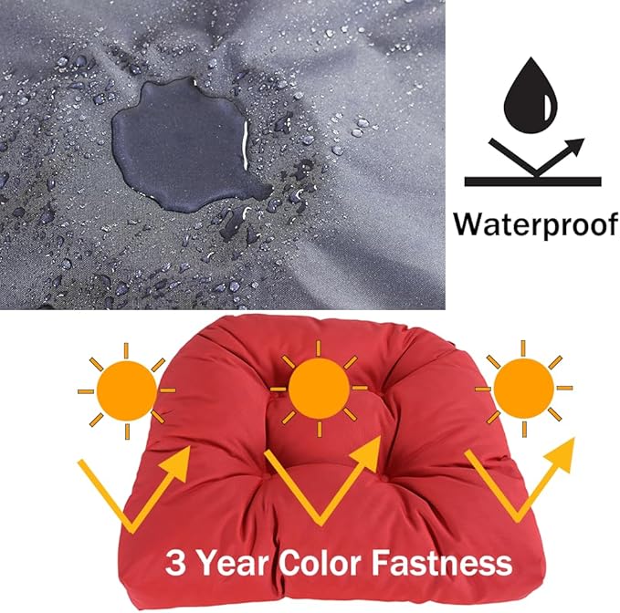amberr Outdoor Chair Cushions Set of 2, Waterproof Outdoor Seat Cushions for Patio Furniture,Wicker Chair Cushions with Adjustable Straps (Red, 19" x 19"x 5"（2 Pack)