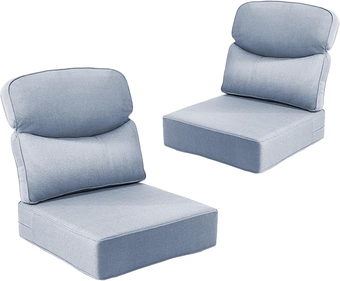 Outdoor Cushion Set for Patio Furniture, UV Resistant, Water Resistant - 6 Inch Thick Dual Layer Back Support Cushions– 24x24 Inch Patio Seat Covers for Chair/Sofa/Couch | Baby Blue | 2-Pack |