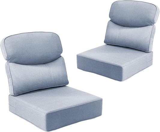Outdoor Cushion Set for Patio Furniture, UV Resistant, Water Resistant - 6 Inch Thick Dual Layer Back Support Cushions– 24x24 Inch Patio Seat Covers for Chair/Sofa/Couch | Baby Blue | 2-Pack |