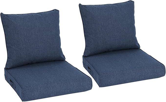 Aoodor 24" x 24" Patio Deep Seat Cushion Set, Water Resistant & Fade Resistant Outdoor Furniture Cushions with Adjustable Straps for Patio, Deck, Garden, Set of 2, Navy Blue
