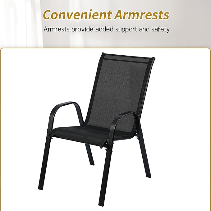 Stackable Outdoor Patio Dining Chairs with Backrest/Armrests for Lawn Garden Balcony Deck Camping-Set of 2 Or 4 (2, Black)