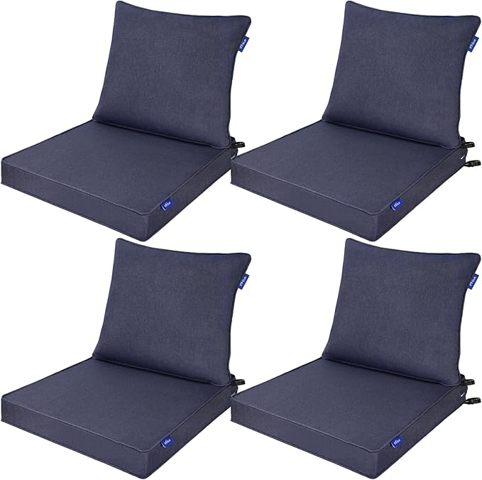 Deep Seat Cushions, Outdoor Cushions, Patio Furniture Cushions, Deep Seat & Back Cushion Patio Cushions for Backyard Couch Sofa Fade Resistant (24x24x4 inches 4 Sets, Blue Grey)