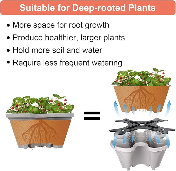 Strawberry Planter 5 Tier Stackable Planters - Vertical Garden Planting Tower Planters for Herb, Flower, and Vegetable Planter Indoor Outdoor Gardening Pots with Removable Wheels and Tools, Gray