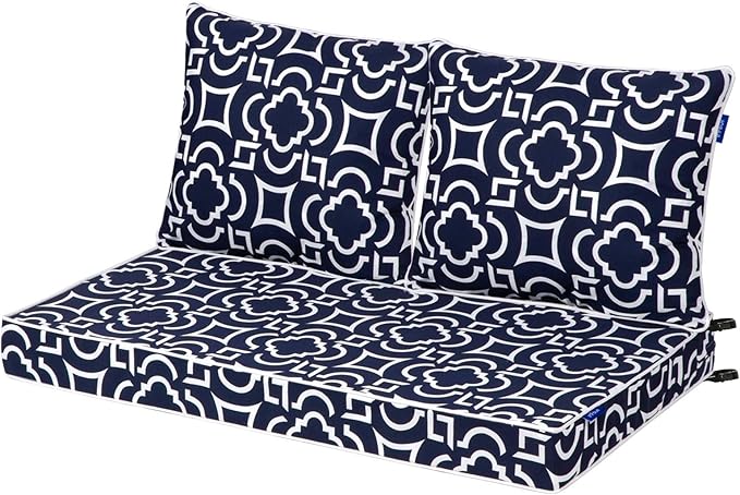 Outdoor Loveseat Cushion Set 44'' x 24'', Outdoor Cushions for Patio Furniture with Fastness Cover, Water Repellent Outdoor Seat Cushion and Couch Back Cushions for Bench, and Swing (Blue Geometry)